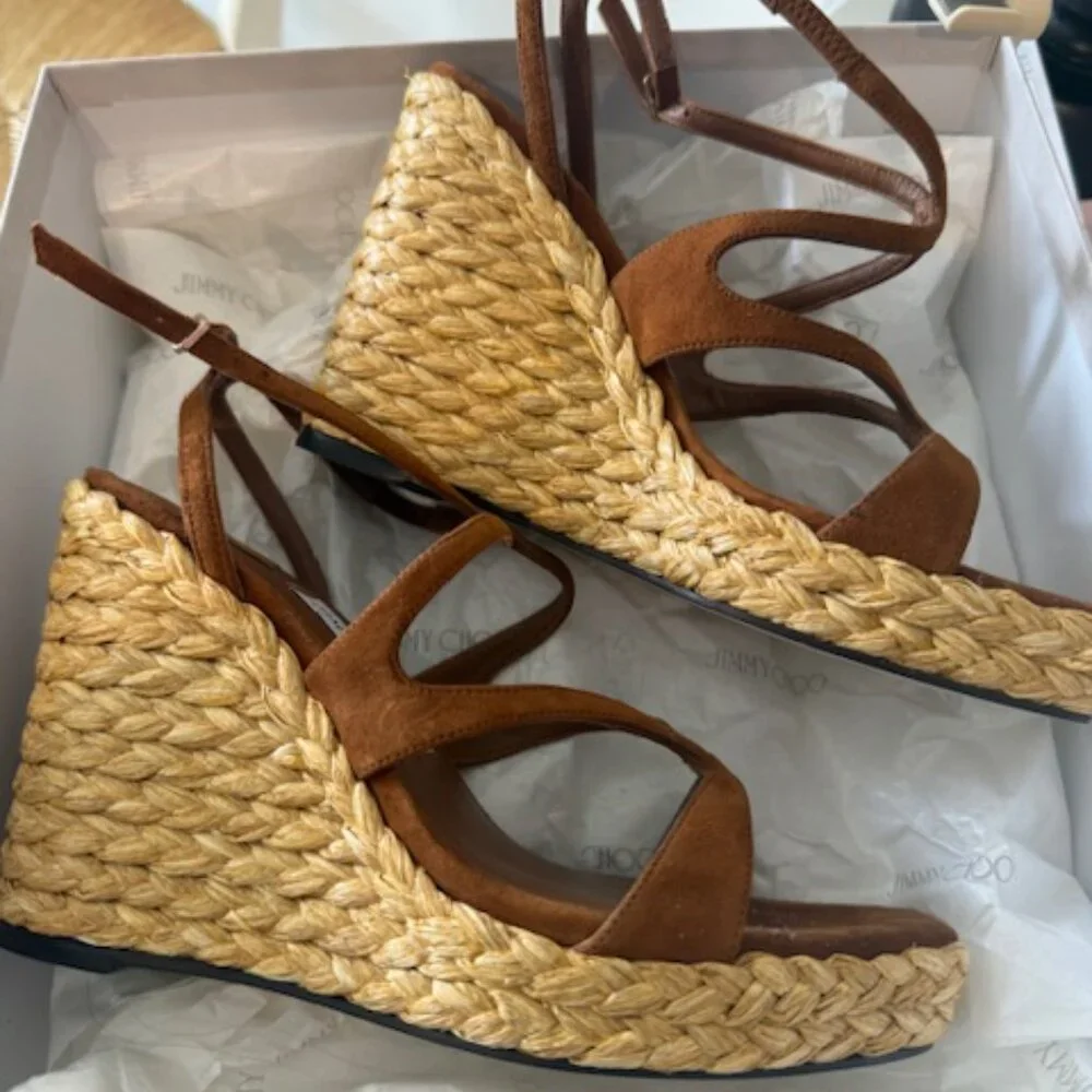 Jimmy Choo Brown Suede Espadrille Wedge Sandals